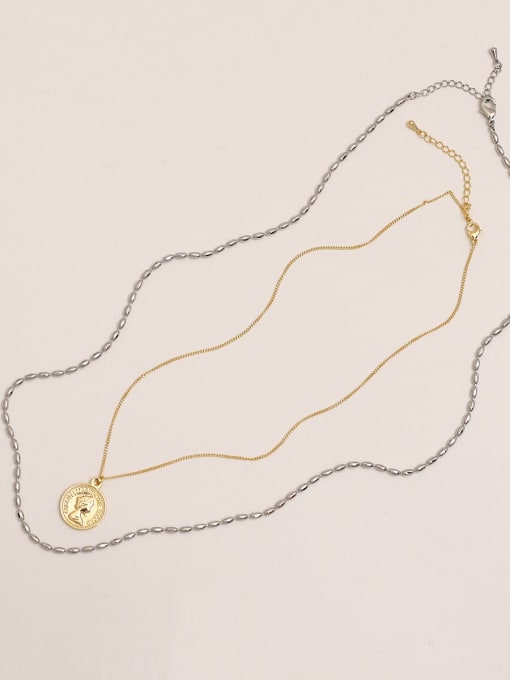 14k Gold White K [necklace set] Brass Bead Geometric Vintage Multi Strand Trend Korean Fashion Necklace